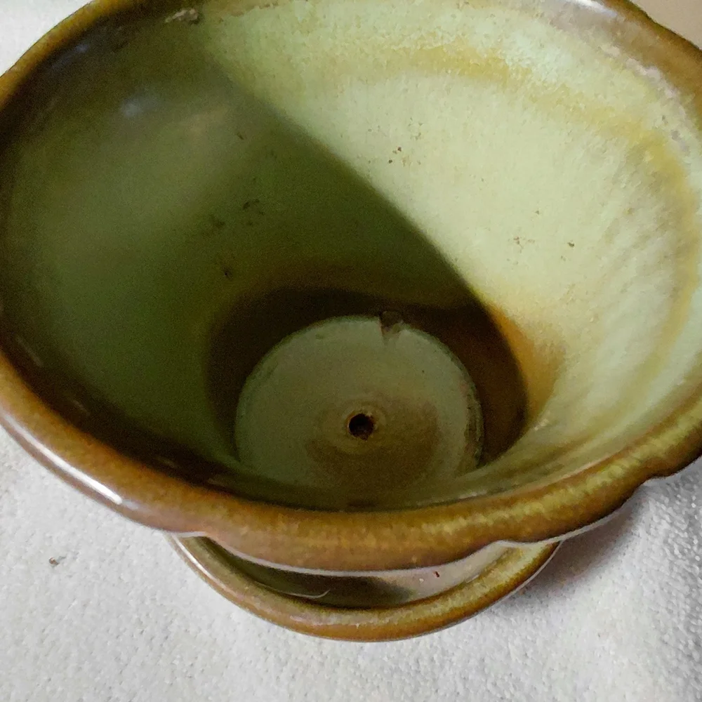 Green and Brown Drip Glaze Ceramic Planter with Saucer - Picture 7 of 10